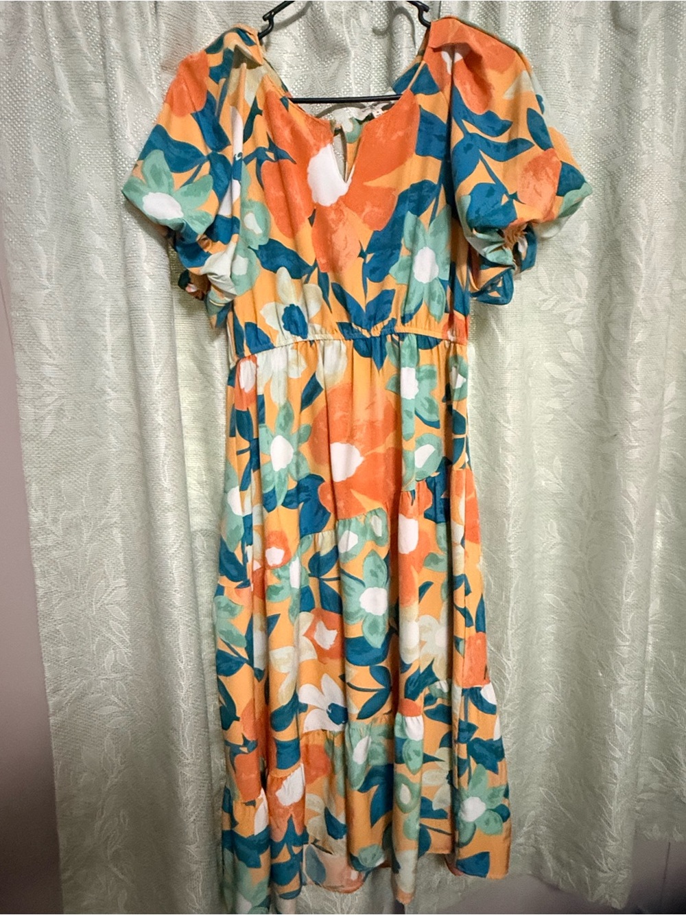 Umgee Orange Teal Floral Midi Dress